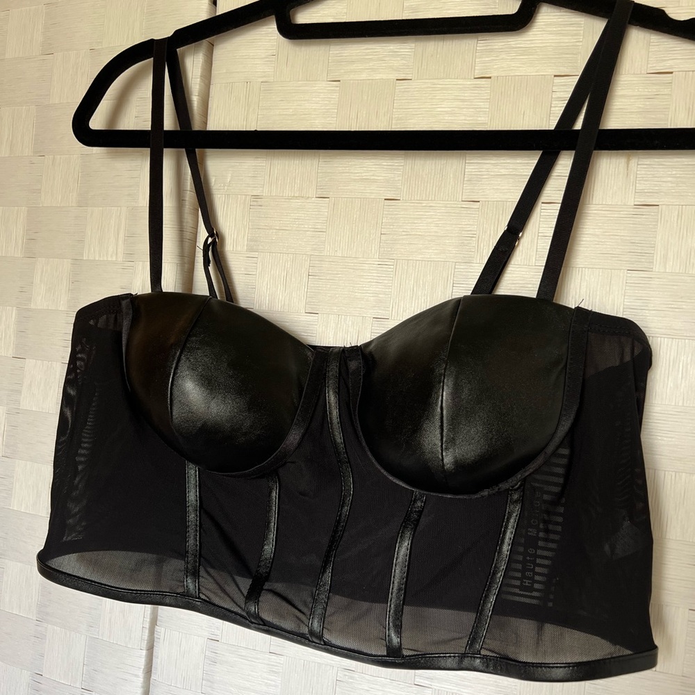 NWT Sheer Faux Leather Black Crop Top
